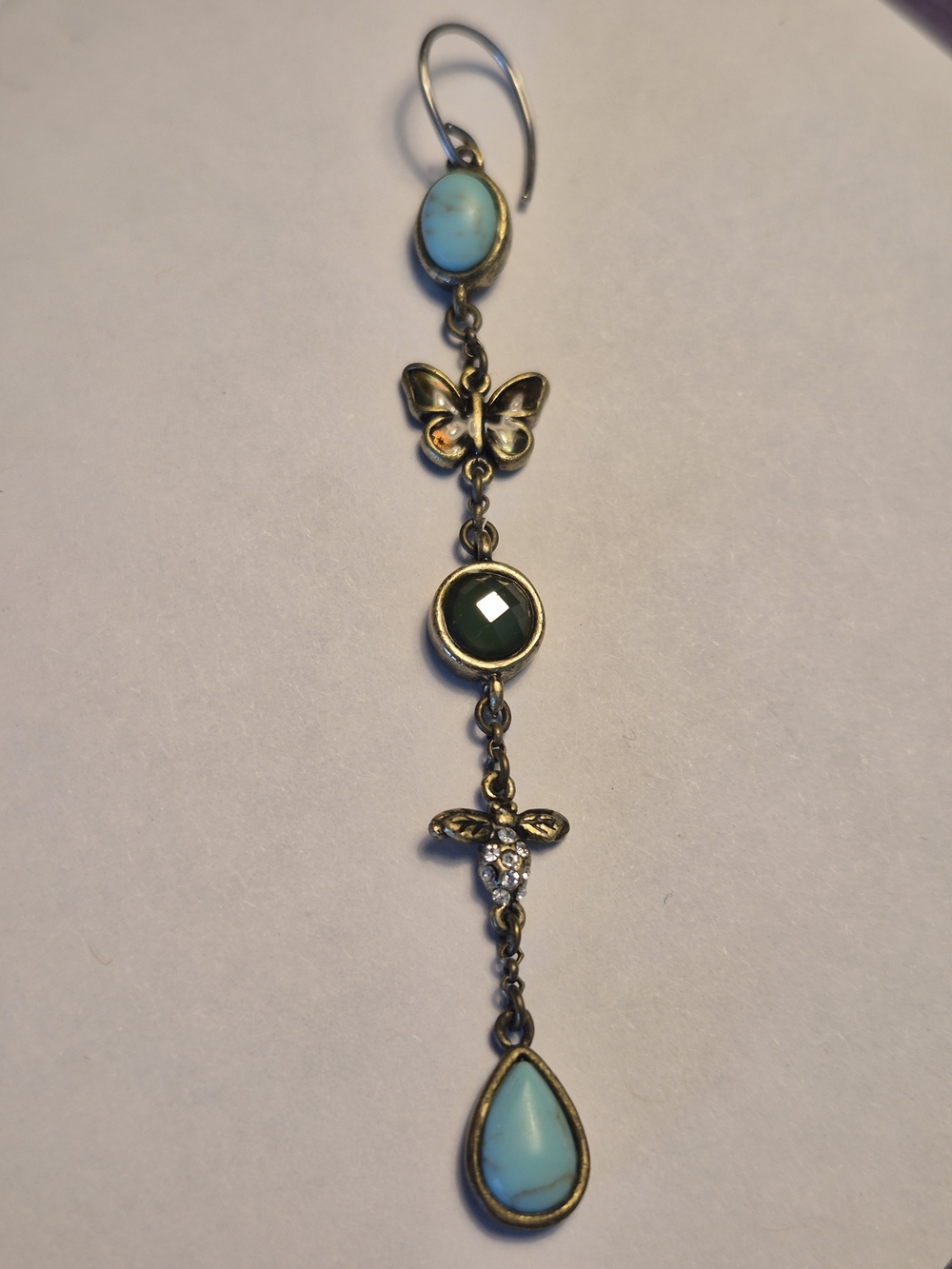 Fossil Turquoise Butterfly Bee Dangle Earrings - Picture 2 of 6